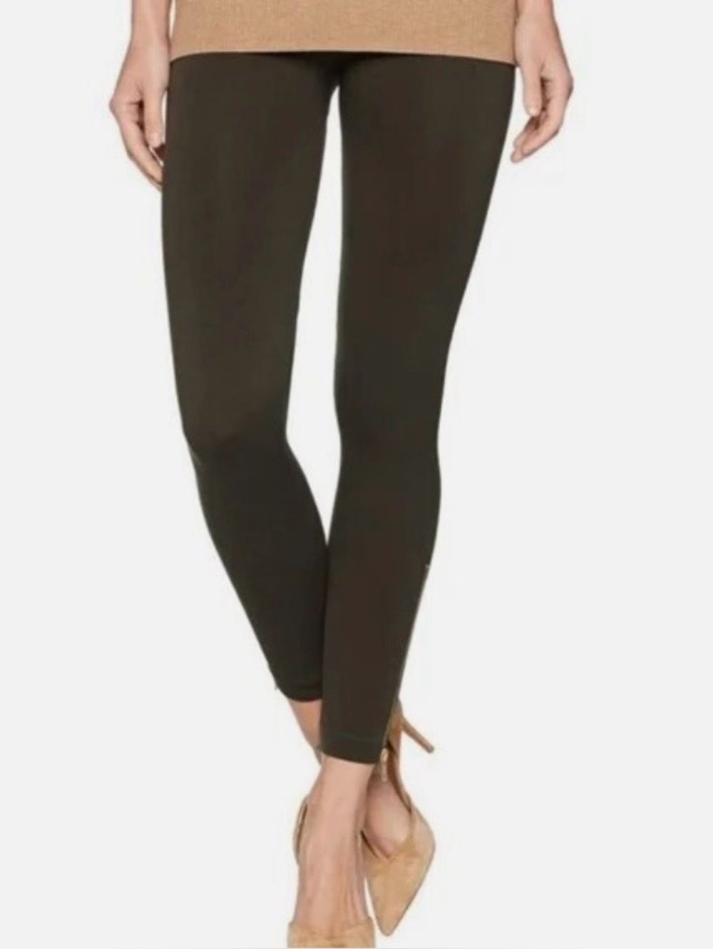 SPANX Seamless Ankle Side Zipper Leggings Olive Green, Size M Medium